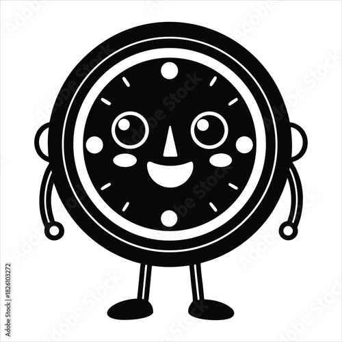 Cute kawaii clock character with smiling face vec