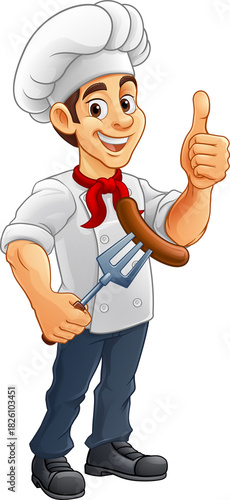 A chef cartoon barbecue coo...