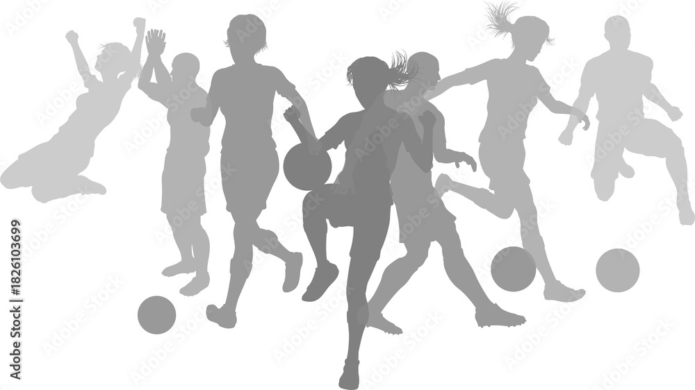 Obraz premium Silhouette soccer football player set. Active sports people healthy players fitness silhouettes concept.
