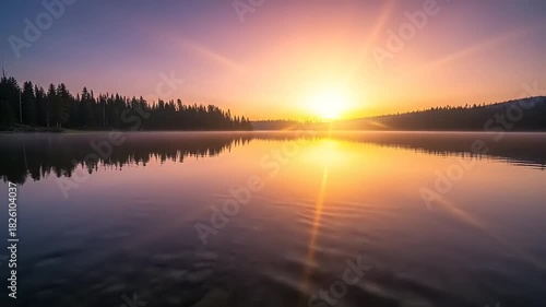 Wallpaper Mural Stunning Sunrise Over Calm Lake Reflecting Golden Light and Trees. Torontodigital.ca