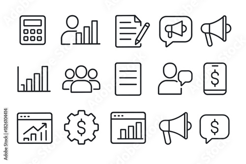 Simple business and communication icons in modern outline design