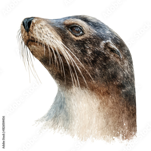 Sea Lion in watercolor painting style, vector illustration on white background.