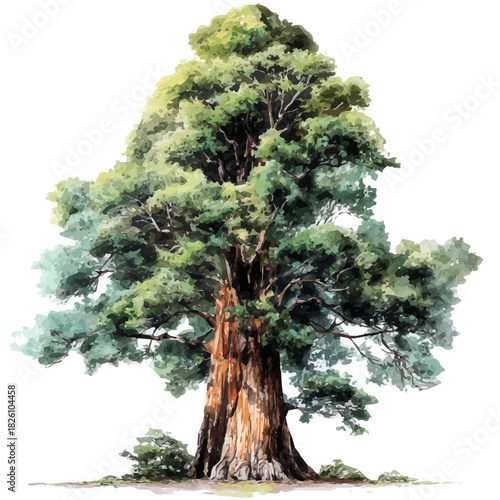 A watercolor painting of Redwood Tree, vector illustration on white background.