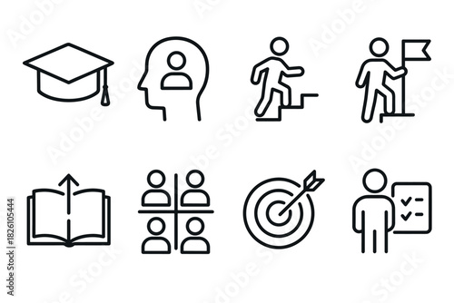 Education and personal development icons achieving goals and lifelong learning