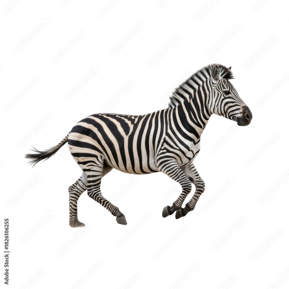 Fototapeta premium Majestic zebra in motion captured against a stark black background showcasing its iconic stripes
