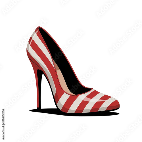 Stylish Red and White Striped High Heel Illustration