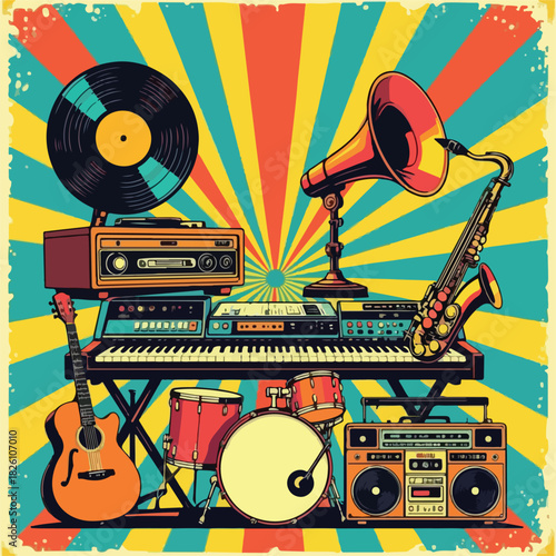 retro music background with vinyl records