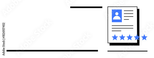 User profile card featuring a photo placeholder, personal information, and five-star rating. Ideal for identity verification, recruitment, online reviews, professional profiles, performance