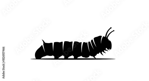 Silhouette Vector Icon of a Caterpillar Larva Isolated on White Background