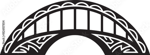 Decorative arched truss bridge silhouette with geometric interwoven patterns on structure