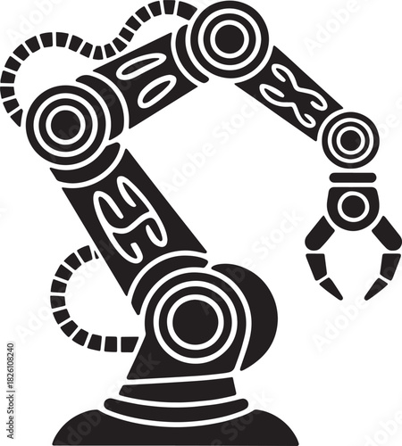 Industrial robotic arm illustration black and white mechanical robot machine for manufacturing production
