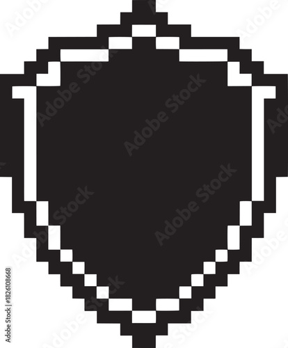 Pixelated classic shield shape icon vector illustration isolated on transparent background defense symbol