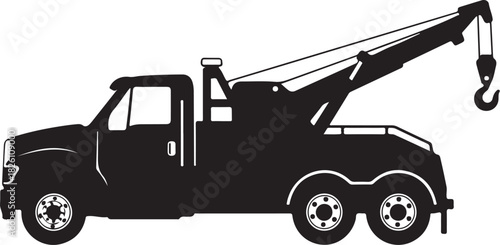 Silhouette of a tow truck with crane and hook, roadside service