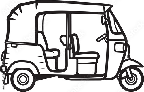 Line art auto rickshaw illustration for travel and transportation
