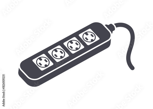Electric extension cord graphic. Comes with a network filter. Colored silhouette. Top view perspective. Flat vector illustration. Isolated on a white background. Isolate