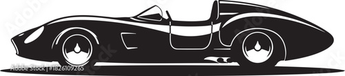 Classic vintage sports car silhouette artwork, side profile view.