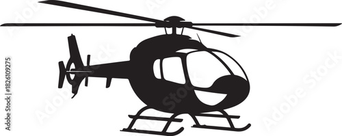 Simple black silhouette of a helicopter, air transport vehicle