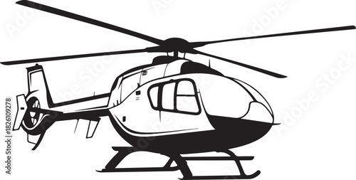 Helicopter line art vector illustration for transport design