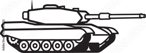 Modern armored military tank vehicle outline drawing illustration