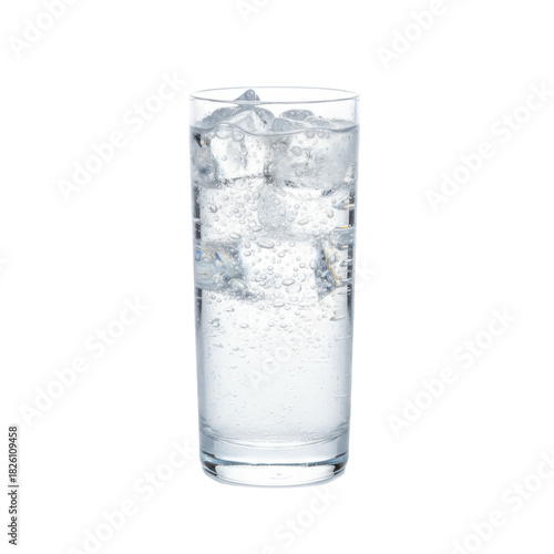 Refreshing tall glass of iced water with bubbles on a black background