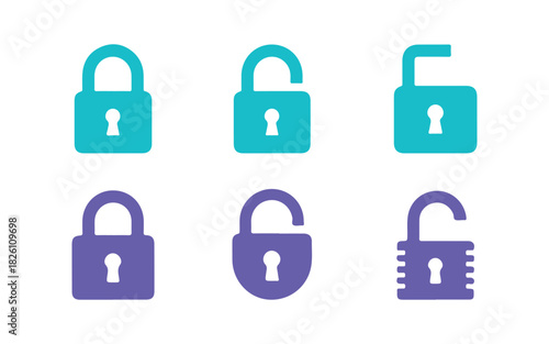 Collection of lock and unlock icons. Vector set on a white background

