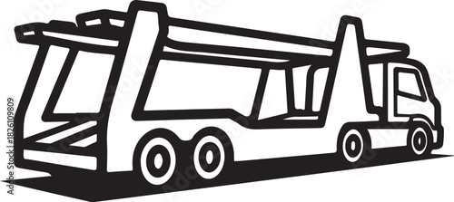 Car carrier truck black outline vector icon isolated design.