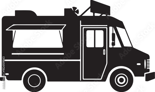 Food truck icon silhouette for street food business and design