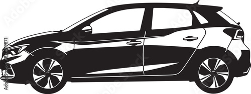 Modern compact car vector silhouette illustration, side view.