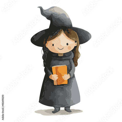 halloween witch with holding book spell