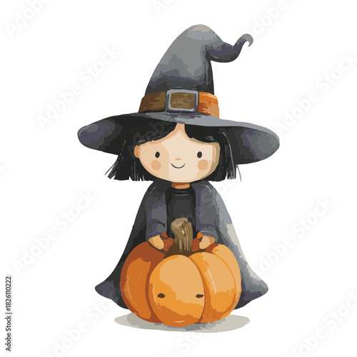 halloween witch with pumpkin