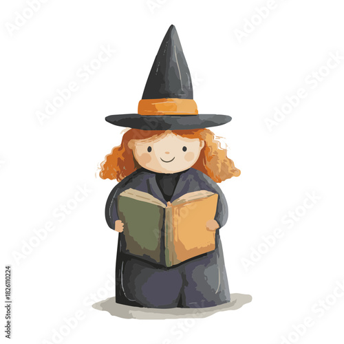 halloween witch with holding book spell
