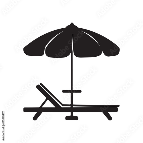 Beach Lounge Chair and Umbrella Silhouette Icon