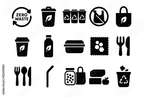 Eco-friendly icons for sustainable living and zero waste practices