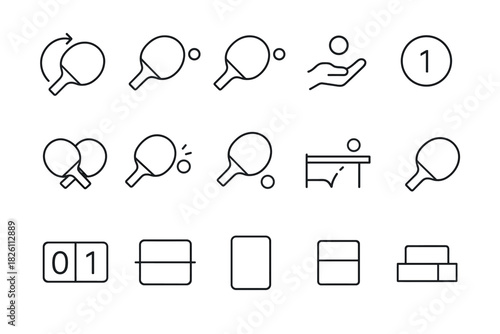 Table tennis icons set: minimalist linear designs for sports enthusiasts