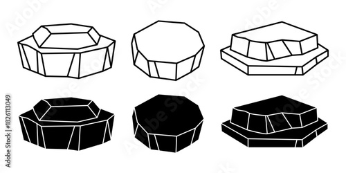 Ice Floe Set Black Icon for Arctic Scene and Frozen Water Surface Projects