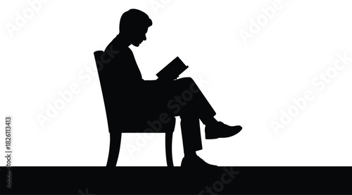 Reading person silhouette Vector