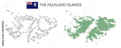 The Falkland Islands geographical borders isolated on white background. Flag of the Falkland Islands. Vector flat cliparts.