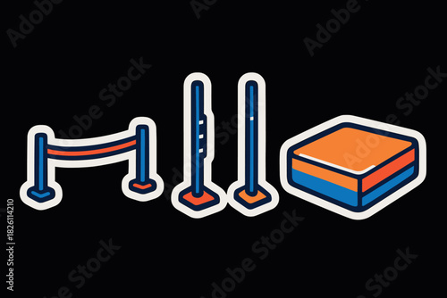 Bold isometric icons for queue management and security barriers