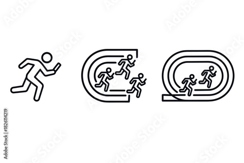 Minimalist linear icons of running and race track activities for fitness designs