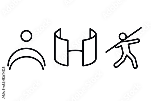 Minimalist sport icons: athlete pictograms and modern design elements