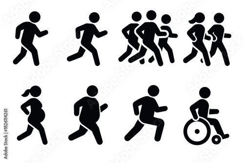 Dynamic symbols of diverse running figures and inclusive movement