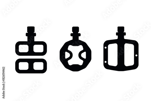 Cycling pedals silhouette set: minimalist black bicycle parts artwork