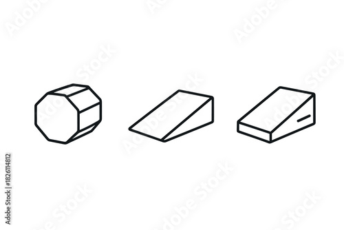 Geometric outlined shapes: octagon, parallelogram, wedge in minimalist line art