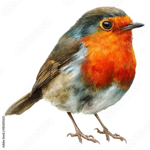 Watercolor painting of Robin, vector illustration, isolated on white background.