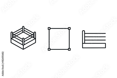 Minimalist boxing ring and design tools in line art style