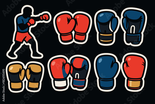 Retro boxing glove set with iconic silhouette on black background