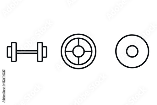 Minimalist gym equipment line icons for fitness and exercise themes