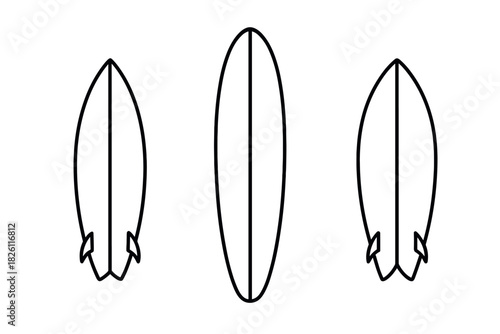 Minimalist surfboard icons set in linear style