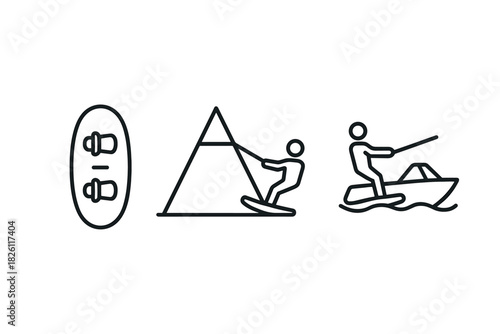 Water sports adventure icons featuring wakeboarding and waterskiing