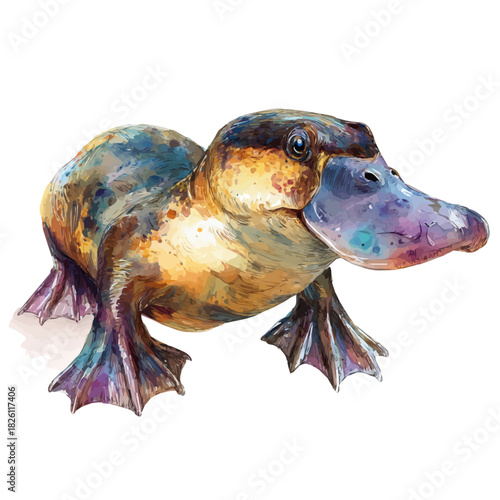 A watercolor painting of Platypus, vector illustration on white background.